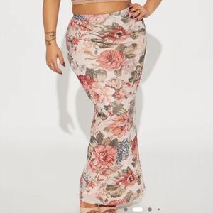 Fashion Nova Floral Knit Skirt in Pink and Cream